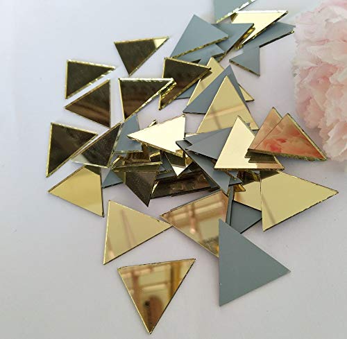 ACFENG Set of 100pcs 1" Triangle Real Glass Mirror Mosaic Tile, Triangular Real Glass Mirror DIY Crafts Accessory (Yellow Gold) - Image 3