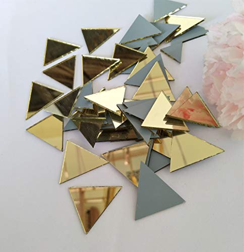 ACFENG Set of 100pcs 1" Triangle Real Glass Mirror Mosaic Tile, Triangular Real Glass Mirror DIY Crafts Accessory (Yellow Gold) - Image 2