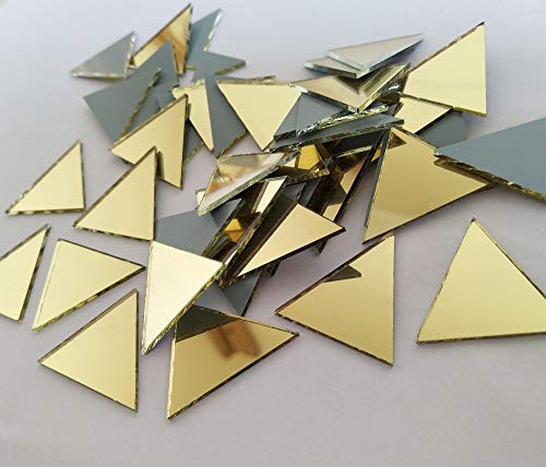 ACFENG Set of 100pcs 1" Triangle Real Glass Mirror Mosaic Tile, Triangular Real Glass Mirror DIY Crafts Accessory (Yellow Gold) - Image 1