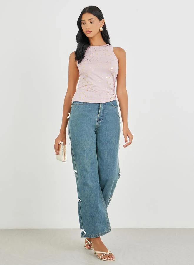 تايك تو Take Two Printed Round Neck Cami Top