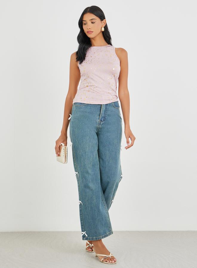 تايك تو بلوزة كامي مستديرة مطبوعة - Image 2