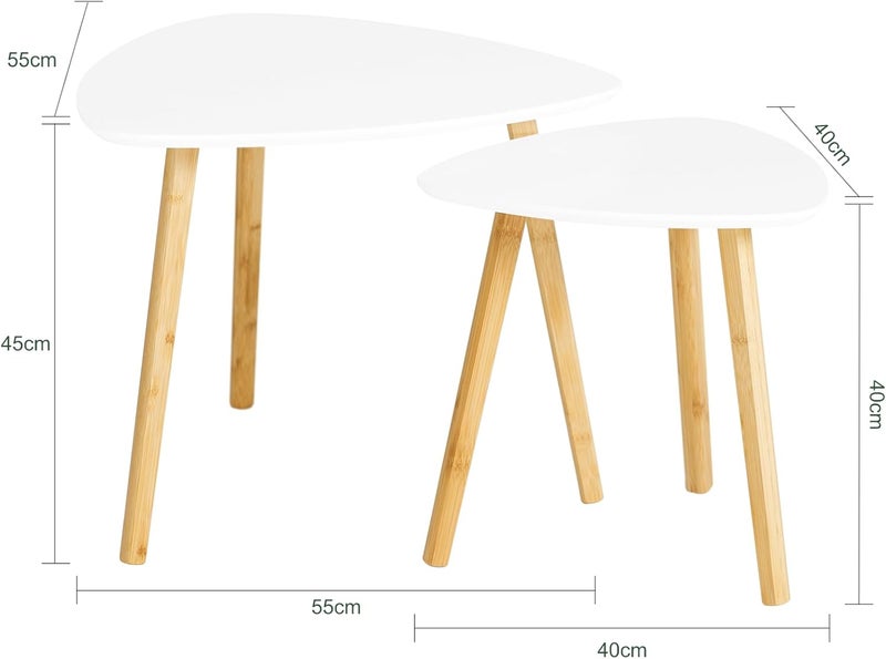 سو باي SoBuy طاولات خدمة طاولة خدمة Coffee Table Corner Tables Set of Stacking Round Side Tables with White MDF Top & Bamboo, for Small Spaces, Living Room, Bedroom, Office, ركن قهوة خشبي FBT74-W - Image 3