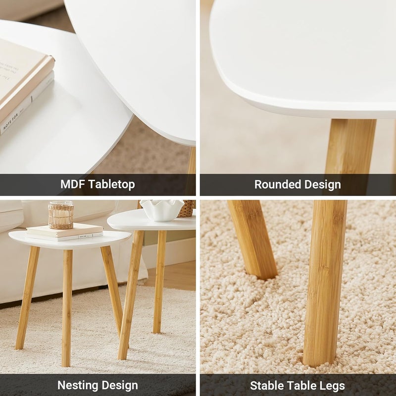 سو باي SoBuy طاولات خدمة طاولة خدمة Coffee Table Corner Tables Set of Stacking Round Side Tables with White MDF Top & Bamboo, for Small Spaces, Living Room, Bedroom, Office, ركن قهوة خشبي FBT74-W - Image 5