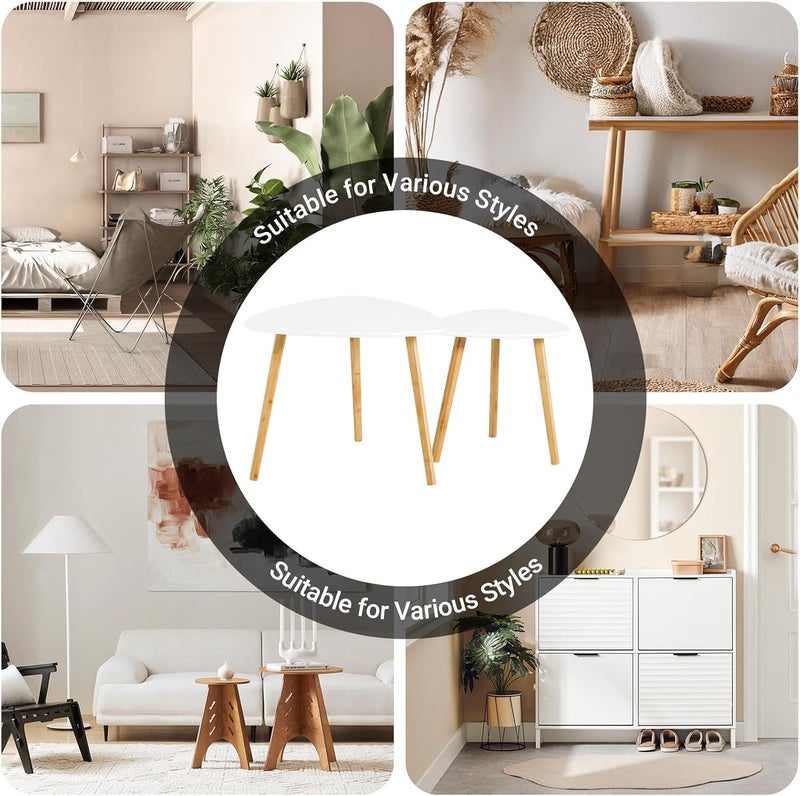 سو باي SoBuy طاولات خدمة طاولة خدمة Coffee Table Corner Tables Set of Stacking Round Side Tables with White MDF Top & Bamboo, for Small Spaces, Living Room, Bedroom, Office, ركن قهوة خشبي FBT74-W - Image 4