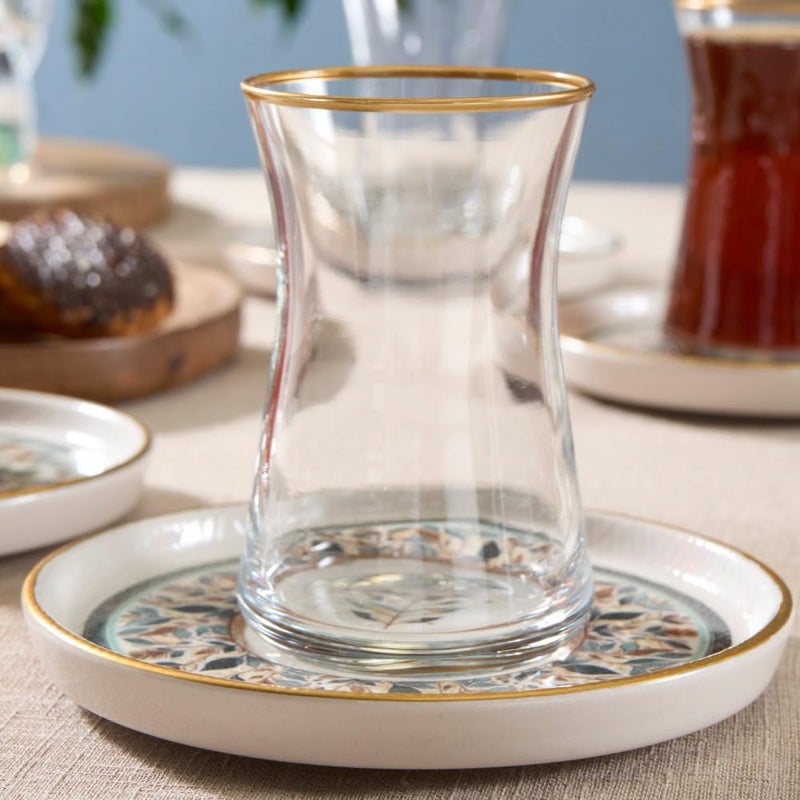 KARACA Clara 12-Piece Multicolor Turkish Tea Glass & Saucer Set â€“ Elegant Multicolour Design for 6 People - Image 3