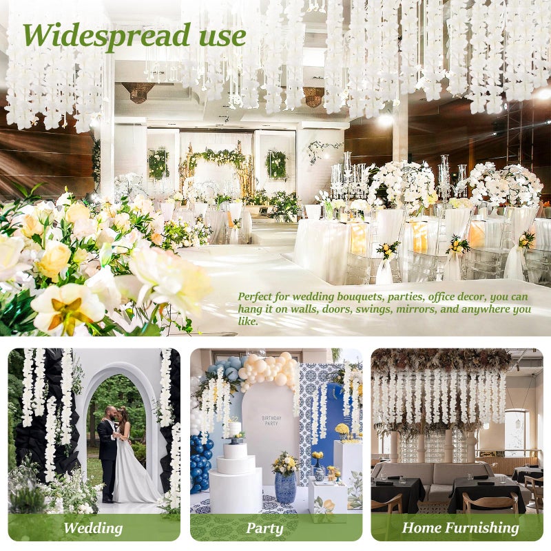 KOUISYY 40PCS Artificial Wisteria Hanging Flowers, 3.3Ft Artificial Wisteria Garland, White Hanging Wisteria Flower Vines Rattan, Reusable Silk Flowers String for Wedding Arch Party Garden Home Decor - Image 3