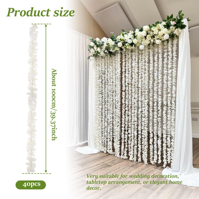 KOUISYY 40PCS Artificial Wisteria Hanging Flowers, 3.3Ft Artificial Wisteria Garland, White Hanging Wisteria Flower Vines Rattan, Reusable Silk Flowers String for Wedding Arch Party Garden Home Decor - Image 4
