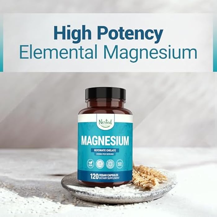 Nested Naturals Magnesium Glycinate Chelate - 200mg Chelated Magnesium Supplement for Muscle Cramps, Relaxation, & Sleep Support - 100% Albion TRACCS Buffered Magnesium Glycinate - 120 Vegan Capsules - Image 5