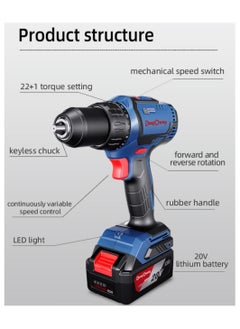 Dongcheng DongCheng Cordless Drill Driver With Variable Speed And LED Light Ideal For Drilling And Fastening 20V Li-Ion 2.0Ah 2Pcs  - Image 4