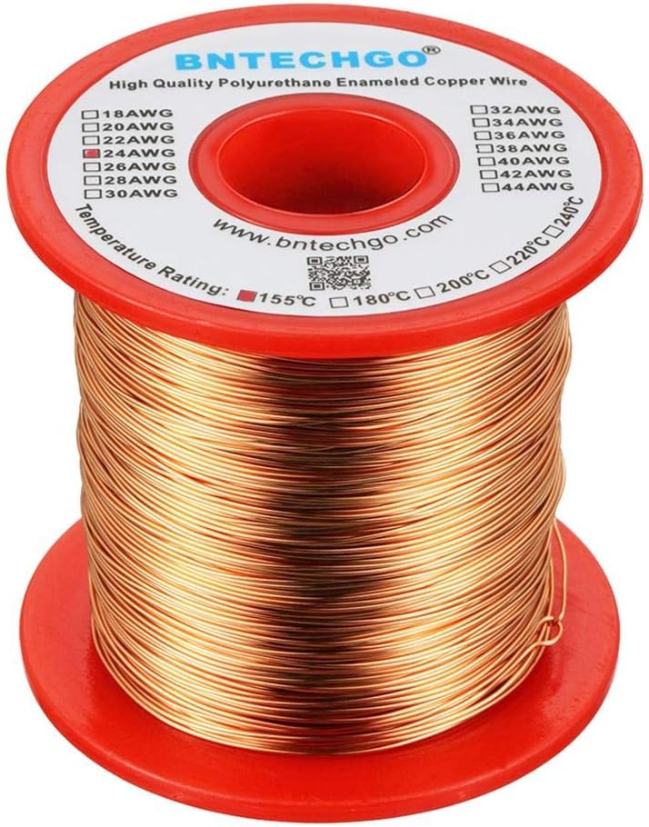 BNTECHGO سلك مغناطيسي 24 AWG - سلك نحاسي مطلي بالمينا - سلك لف مغناطيسي مطلي بالمينا - 1.0 رطل - قطر 0.0221 بوصة - 1 بكرة ملف - طبيعي - تصنيف درجة حرارة 155 درجة مئوية - يستخدم على نطاق واسع للمحولات والمحاثات - Image 2