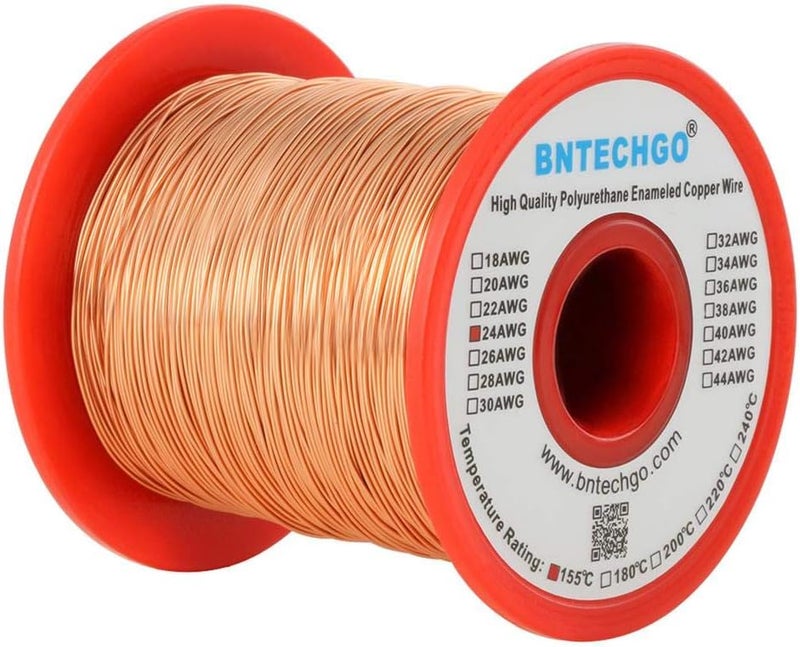 BNTECHGO سلك مغناطيسي 24 AWG - سلك نحاسي مطلي بالمينا - سلك لف مغناطيسي مطلي بالمينا - 1.0 رطل - قطر 0.0221 بوصة - 1 بكرة ملف - طبيعي - تصنيف درجة حرارة 155 درجة مئوية - يستخدم على نطاق واسع للمحولات والمحاثات - Image 1