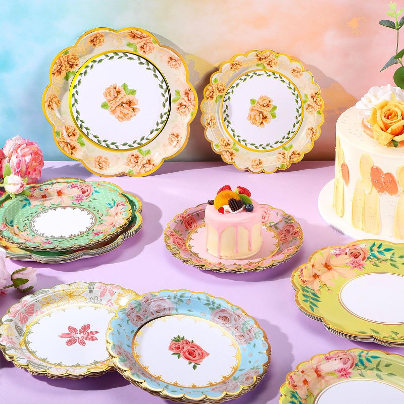 Skybooly 72 Pcs Floral Tea Party Decorations for 24 Guests Tea Party Plates and Napkins Sets Disposable Vintage Floral Plates and Napkins Bulk for Bridal Shower Wedding Birthday - Image 5