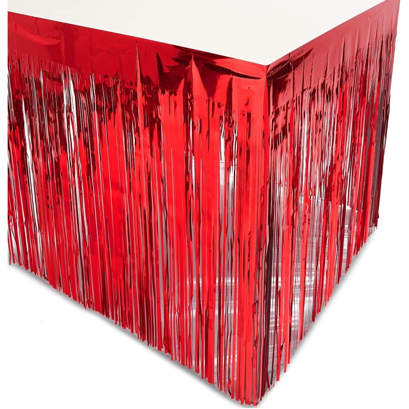 Sparkle and Bash Sparkle and Bash Metallic Red Foil Fringe Table Skirt 3 Pack  Red Streamers  Table Skirts 