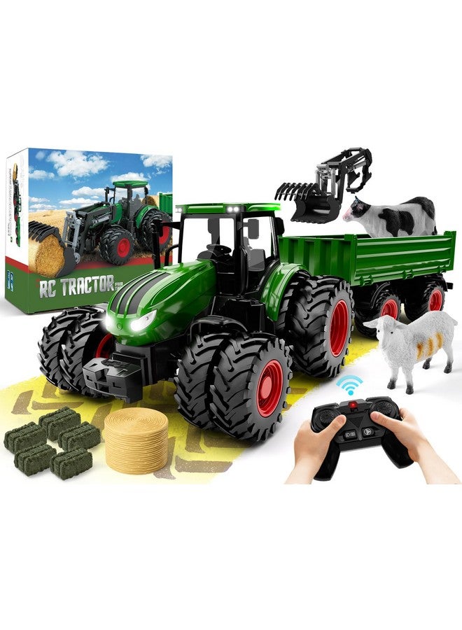 Uarzt Remote Control Tractor Toy, Kids Rc Tractor Set & Truck And Trailer Front Loader - Metal Car Head/8 Wheel/Light, Toddlers Farm Vehicle Toys For 3 4 5 6 7 8 9 Year Old Boys Girls Birthday Gift - Image 1