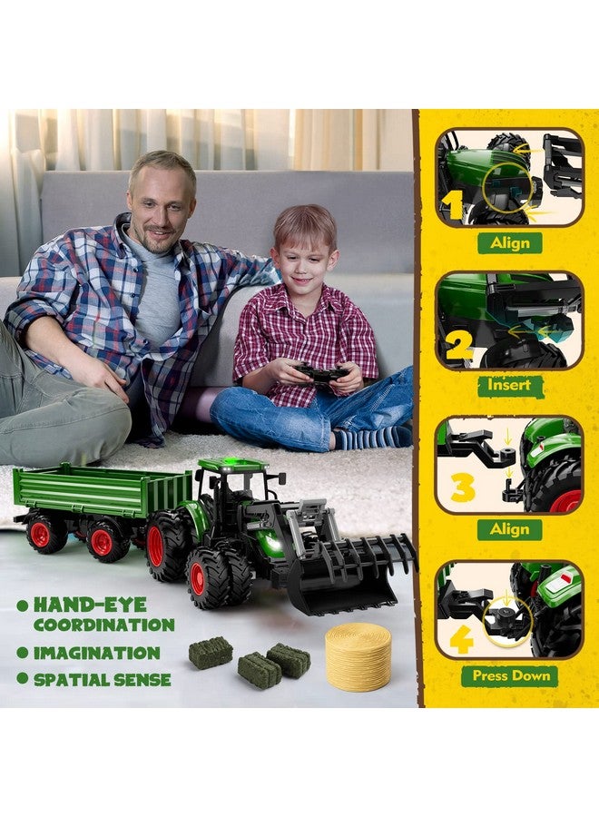 Uarzt Remote Control Tractor Toy, Kids Rc Tractor Set & Truck And Trailer Front Loader - Metal Car Head/8 Wheel/Light, Toddlers Farm Vehicle Toys For 3 4 5 6 7 8 9 Year Old Boys Girls Birthday Gift - Image 2