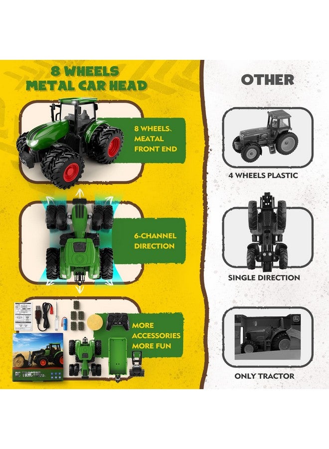 Uarzt Remote Control Tractor Toy, Kids Rc Tractor Set & Truck And Trailer Front Loader - Metal Car Head/8 Wheel/Light, Toddlers Farm Vehicle Toys For 3 4 5 6 7 8 9 Year Old Boys Girls Birthday Gift - Image 3