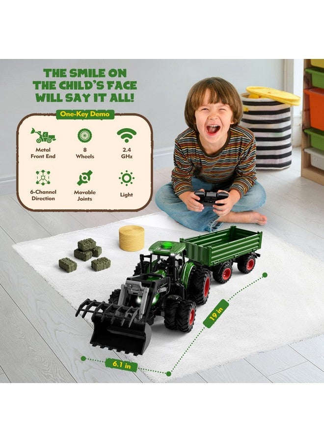 Uarzt Remote Control Tractor Toy, Kids Rc Tractor Set & Truck And Trailer Front Loader - Metal Car Head/8 Wheel/Light, Toddlers Farm Vehicle Toys For 3 4 5 6 7 8 9 Year Old Boys Girls Birthday Gift - Image 4
