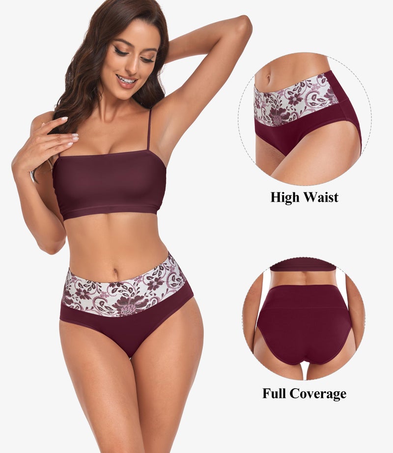 coskefy Women's Panties Cotton Stretch Underwear Tummy Control Full Coverage Ladies Briefs 5 Pack - Image 4