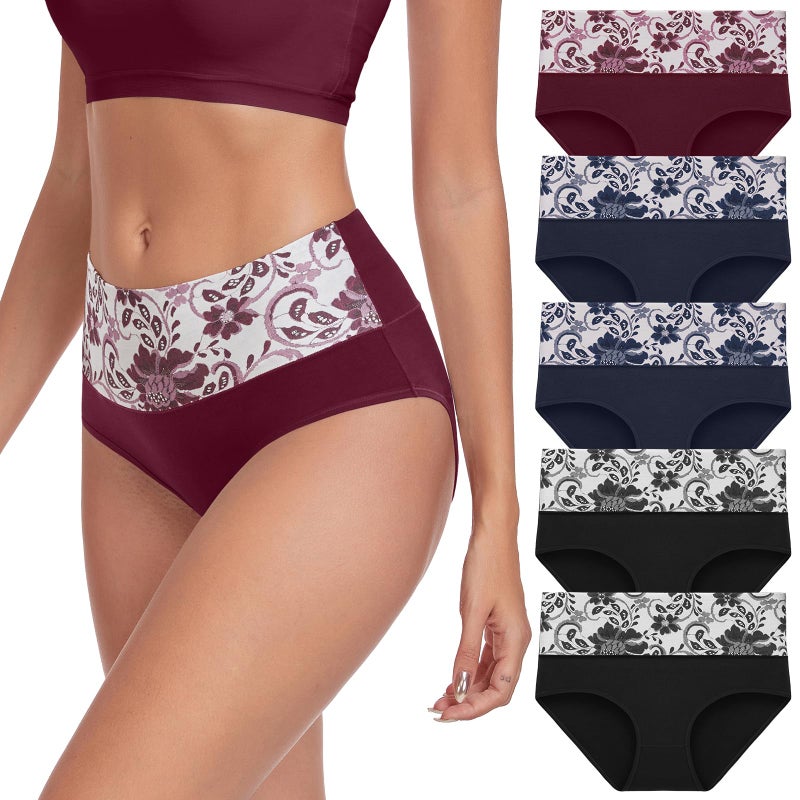 coskefy Women's Panties Cotton Stretch Underwear Tummy Control Full Coverage Ladies Briefs 5 Pack - Image 1