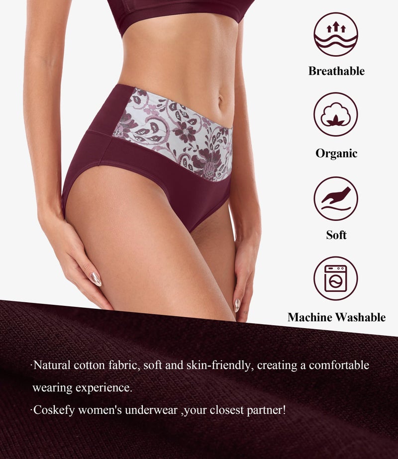 coskefy Women's Panties Cotton Stretch Underwear Tummy Control Full Coverage Ladies Briefs 5 Pack - Image 2