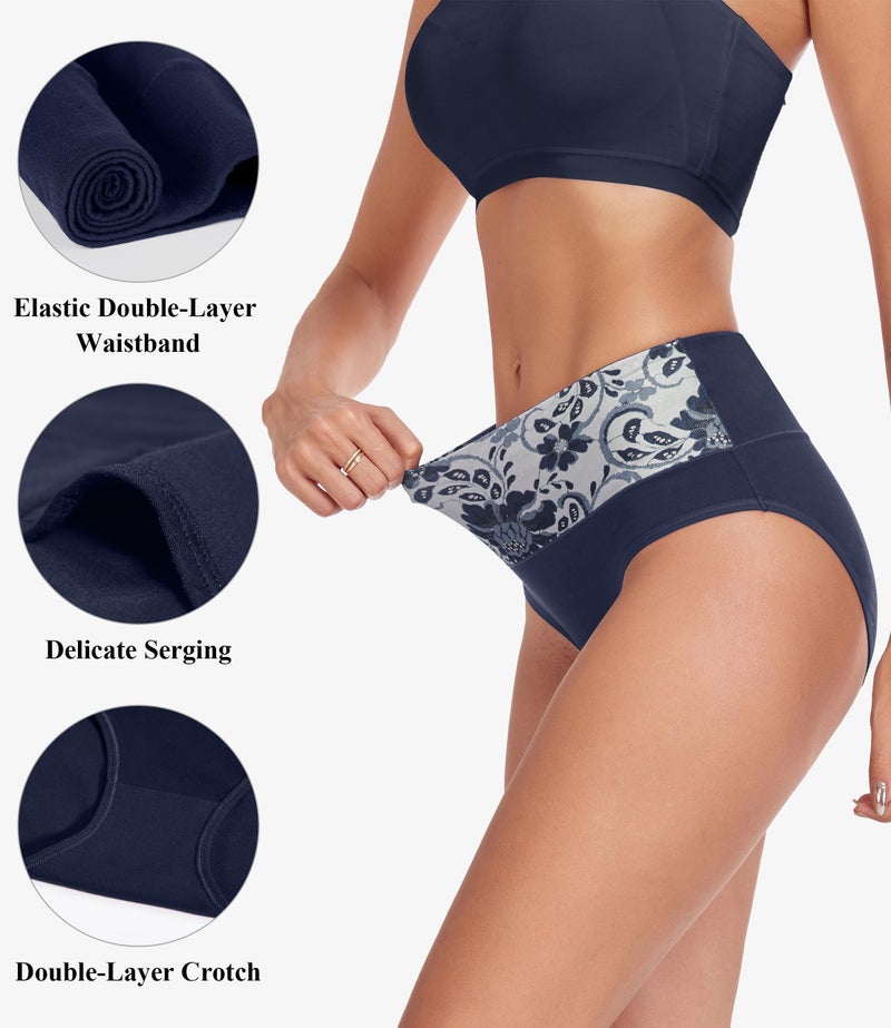 coskefy Women's Panties Cotton Stretch Underwear Tummy Control Full Coverage Ladies Briefs 5 Pack - Image 3