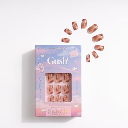 Gush Beauty Press On Nails | Reusable Nail Extensions | Artificial Fake Nails Set | For women (Brown Cat Eye - Small To Medium Squoval) - Image 2