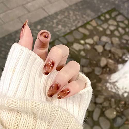 Gush Beauty Press On Nails | Reusable Nail Extensions | Artificial Fake Nails Set | For women (Brown Cat Eye - Small To Medium Squoval) - Image 1
