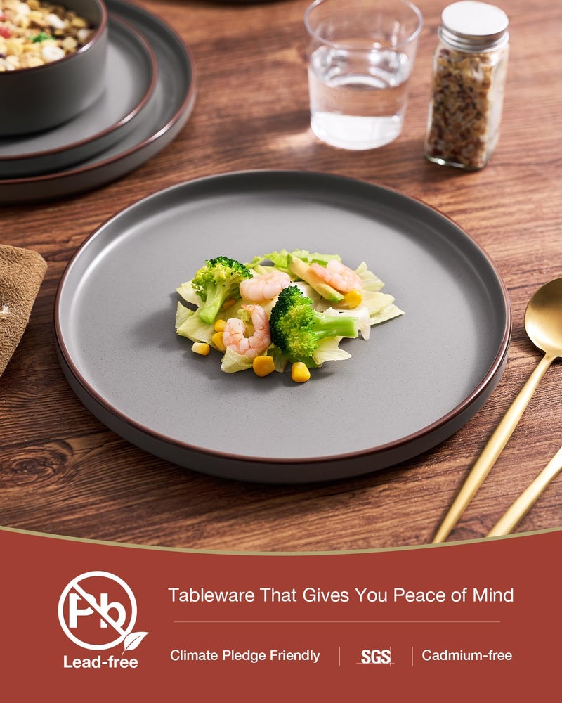 Famiware Nebula Ridge Stoneware Dinnerware Sets, Plates and Bowls Sets for 4, 12 Pieces Dishes Set, Microwave and Dishwasher Safe Kitchen Plates, Dark Gray - Image 5