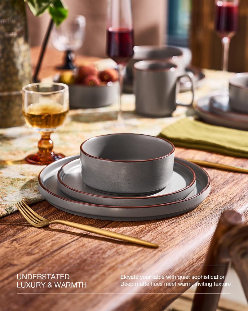 Famiware Nebula Ridge Stoneware Dinnerware Sets, Plates and Bowls Sets for 4, 12 Pieces Dishes Set, Microwave and Dishwasher Safe Kitchen Plates, Dark Gray - Image 3