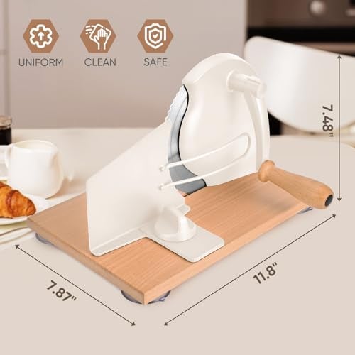 SOWKIPE Manual Bread Slicer with Hand Crank, Classic Home Bread Slicer for Homemade Sourdough, Rotary Slicer with Adjustable Thickness, Premium Stainless Steel & Powerful Suction Cups (White) - Image 5