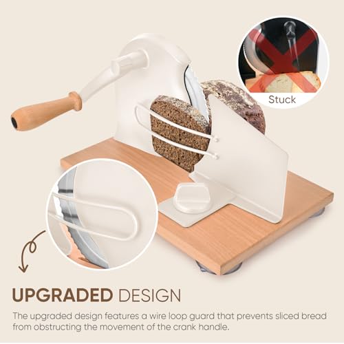 SOWKIPE Manual Bread Slicer with Hand Crank, Classic Home Bread Slicer for Homemade Sourdough, Rotary Slicer with Adjustable Thickness, Premium Stainless Steel & Powerful Suction Cups (White) - Image 3