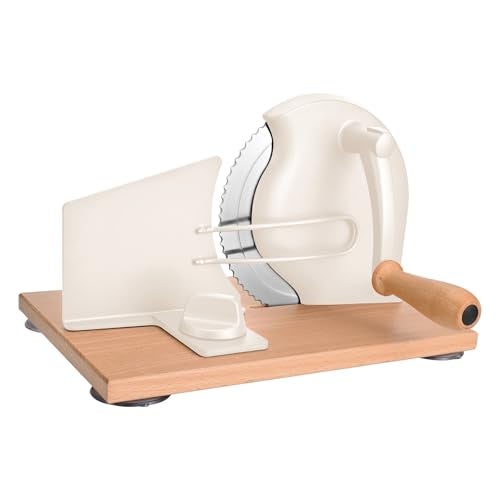 SOWKIPE Manual Bread Slicer with Hand Crank, Classic Home Bread Slicer for Homemade Sourdough, Rotary Slicer with Adjustable Thickness, Premium Stainless Steel & Powerful Suction Cups (White) - Image 1