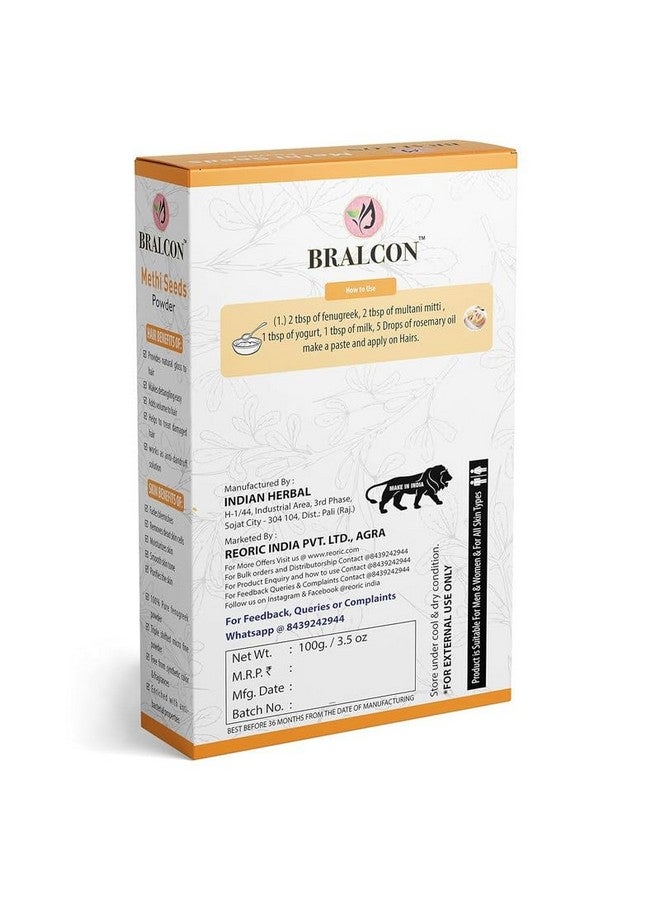 BRALCON Methi Seeds Powder |Fenugreek |100% Pure & Natural Methi Powder For Hair Care | Moisturizes Skin| Hair Growth | Pack of 1 | 100gm - Image 2