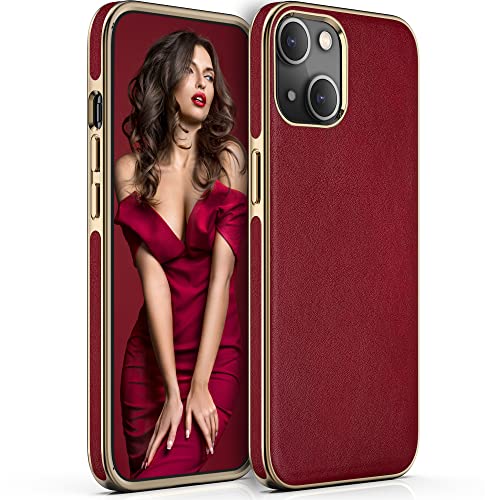 LOHASIC for iPhone 14 Case for Women Thin Slim Leather Luxury Elegant PU Soft NonSlip Grip Shockproof Bumper Full Body Protective Cover Girls Cute Phone Cases for iPhone 14 5G 61 2022 Red - Image 1