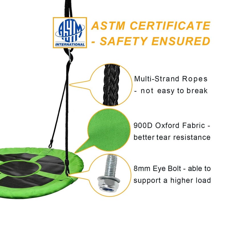 PACEARTH 40 Inch Saucer Tree Swing Flying 900lb Weight Capacity 2 Added Hanging Straps Adjustable Multi-Strand Ropes Colorful Safe and Durable Swing Seat for Children-Green - Image 2
