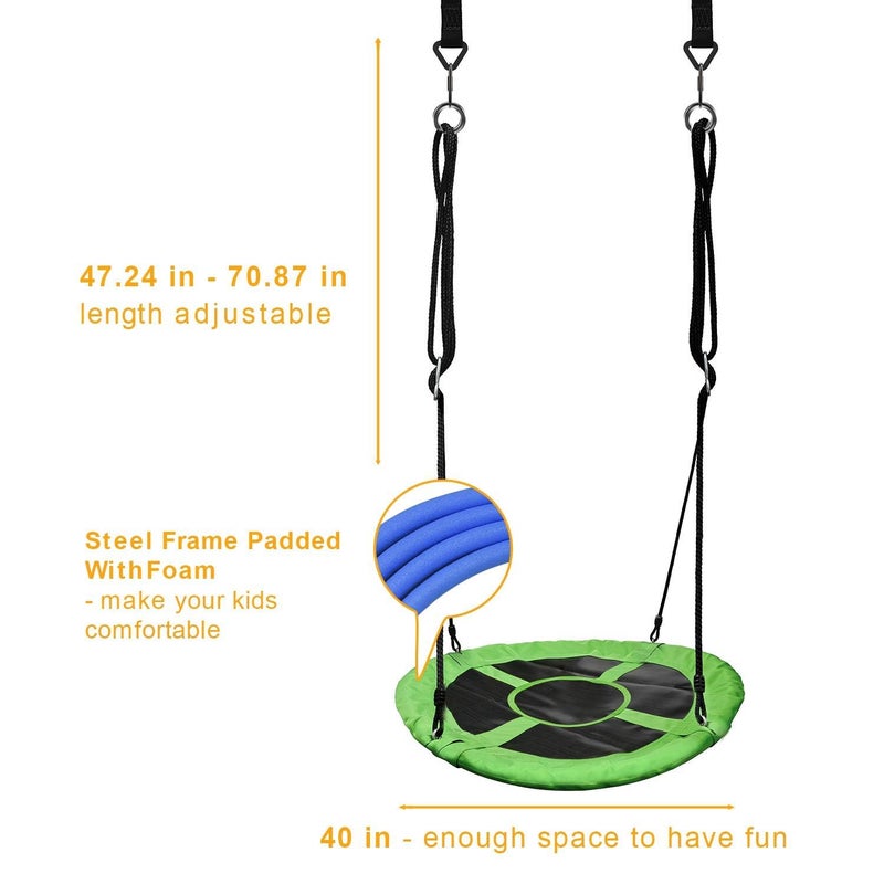 PACEARTH 40 Inch Saucer Tree Swing Flying 900lb Weight Capacity 2 Added Hanging Straps Adjustable Multi-Strand Ropes Colorful Safe and Durable Swing Seat for Children-Green - Image 5