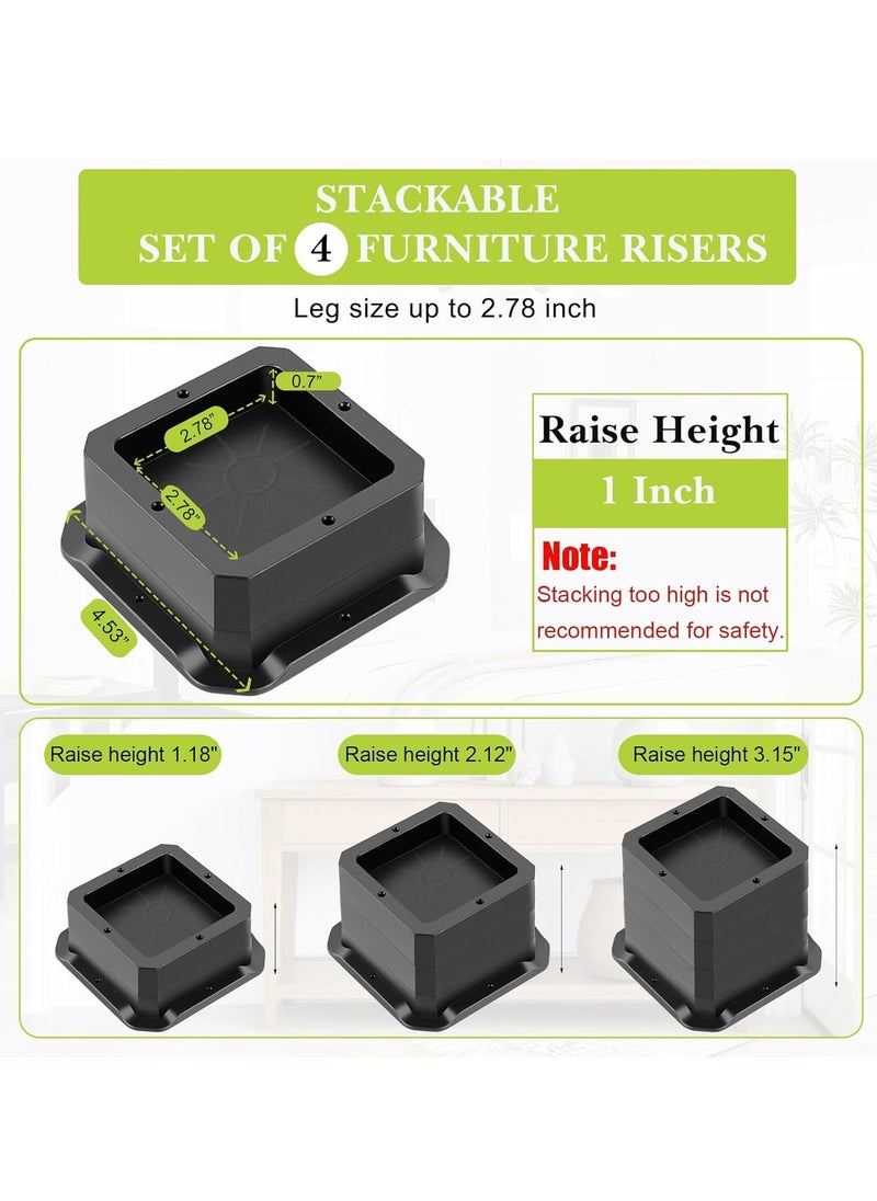 KASTWAVE 4 Pack Furniture Risers 1 Inch, Bed Risers, Heavy-Duty Support, Lift 1 inch for Couch, Sofa, Table, Chair, Bed Legs Dorm, Square Stackable Bed Raisers Blocks Lift Height 1"-2“, Black  - Image 5