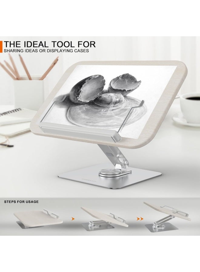 Bukela Book Stand for Reading, 360° Rotate & Multi Heights Adjustable Book Holder,Foldable Cookbook Book Stands with Elastic Page Clips for Sheet Music, Recipe, Laptop, Textbook (Light Wood) - Image 4