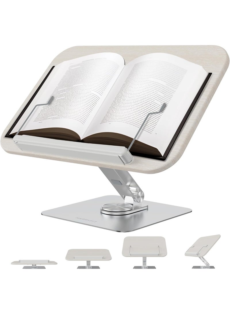 Bukela Book Stand for Reading, 360° Rotate & Multi Heights Adjustable Book Holder,Foldable Cookbook Book Stands with Elastic Page Clips for Sheet Music, Recipe, Laptop, Textbook (Light Wood) - Image 1