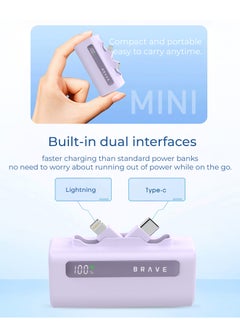 Brave Power Bank Station Kit, Multi-Device Charging Dock, 4x 5000mAh Portable Charger Set with PD22.5W Type-C & PD20W Lightning, LED Display, Fast Charging External Battery for iPhone 16/15/14/13/12, Samsung S25/S24/S23/S22, iPad Pro, AirPods Pro, and More - USB-C Power Bank Charging Station (Purple)  - Image 3