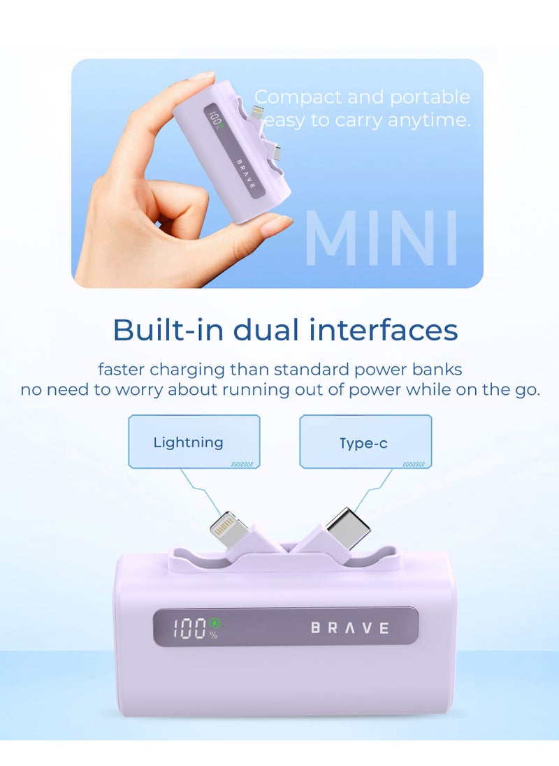Brave - Power Bank Station Kit, Multi-Device Charging Dock, 4x 5000mAh Portable Charger Set with PD22.5W Type-C & PD20W Lightning, LED Display, Fast Charging External Battery for iPhone 16/15/14/13/12, Samsung S25/S24/S23/S22, iPad Pro, AirPods Pro, and More - USB-C Power Bank Charging Station (Purple) - Image 1