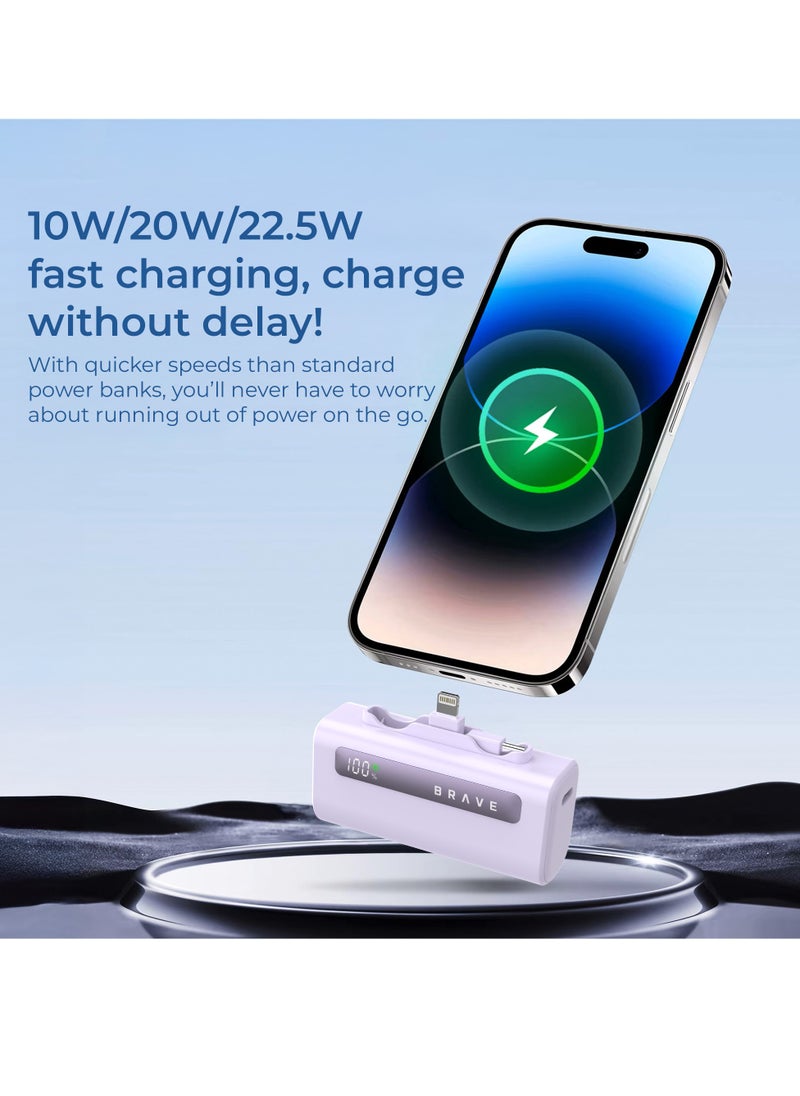 Brave - Power Bank Station Kit, Multi-Device Charging Dock, 4x 5000mAh Portable Charger Set with PD22.5W Type-C & PD20W Lightning, LED Display, Fast Charging External Battery for iPhone 16/15/14/13/12, Samsung S25/S24/S23/S22, iPad Pro, AirPods Pro, and More - USB-C Power Bank Charging Station (Purple) - Image 1