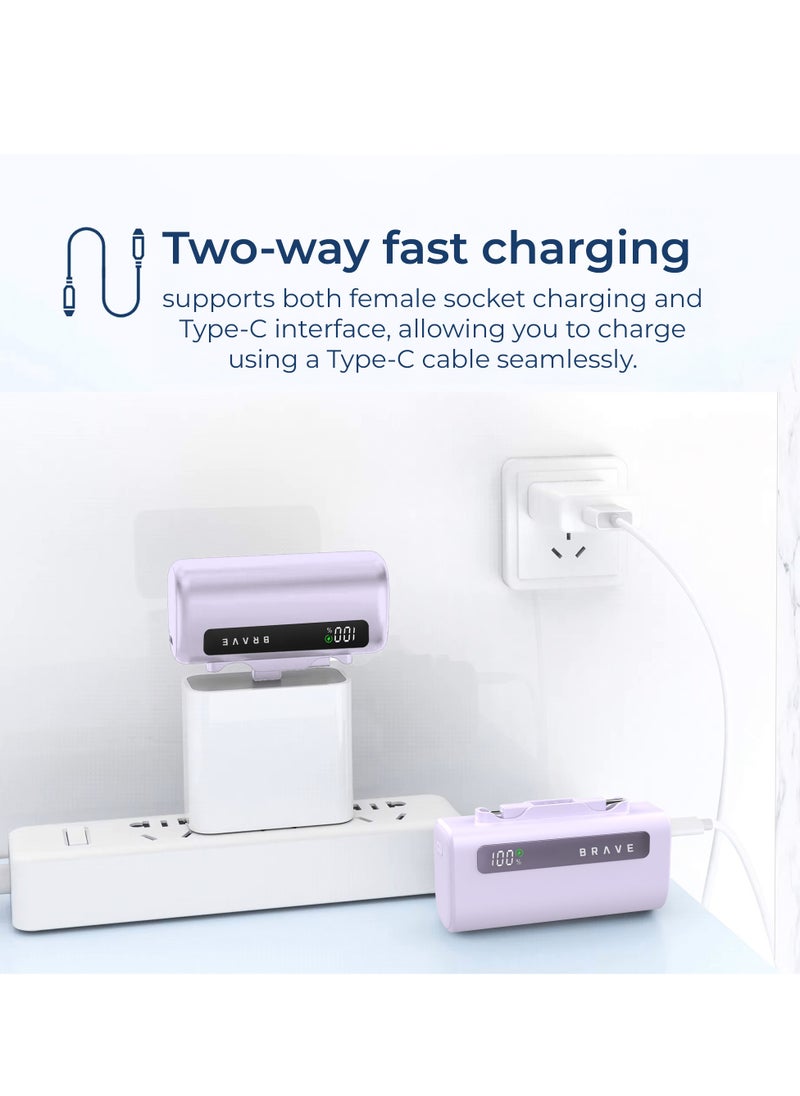 Brave - Power Bank Station Kit, Multi-Device Charging Dock, 4x 5000mAh Portable Charger Set with PD22.5W Type-C & PD20W Lightning, LED Display, Fast Charging External Battery for iPhone 16/15/14/13/12, Samsung S25/S24/S23/S22, iPad Pro, AirPods Pro, and More - USB-C Power Bank Charging Station (Purple) - Image 1