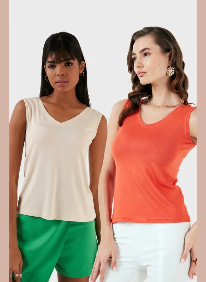 Lela Lela Slim Fit V Neck Thick Strap 2-Pack Blouse Women's BLOUSE 5864384S2