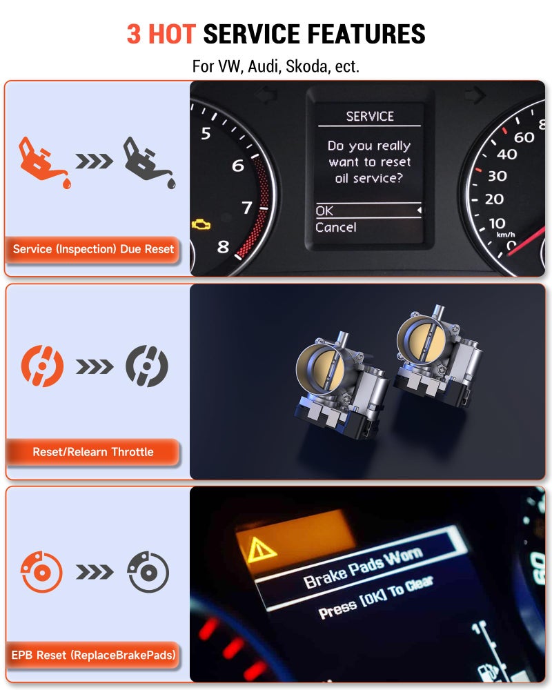 Ancel (Upgraded BD310 for VW Audi Skoda Seat) ANCEL BD320 OBD2 Scanner, All System Diagnostic Tool with EPB/Throttle/Oil Reset, Check Engine Code Reader for Cars, Bluetooth & Wired & HUD 3 in 1 - Image 4
