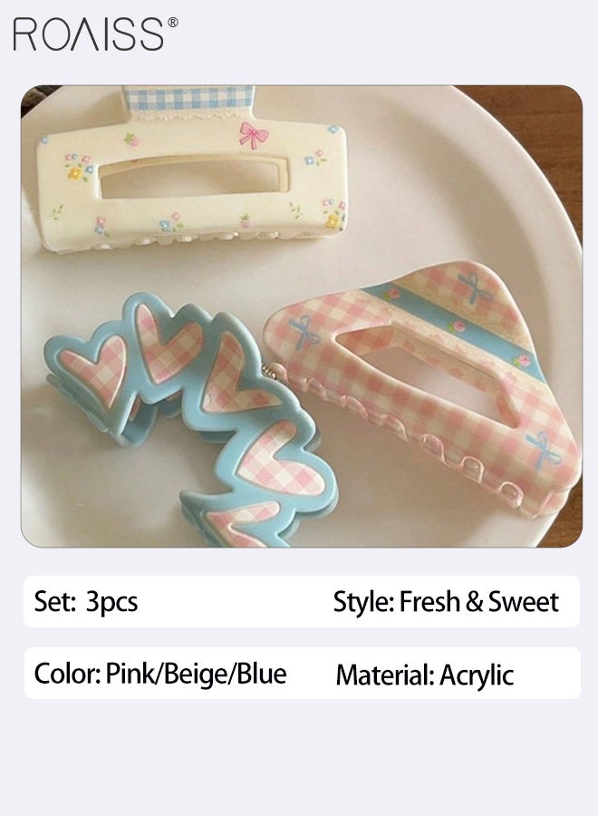 رويس 3 قطع مشابك شعر أكريليك للنساء، مشابك شعر خفيفة الوزن على شكل قلب مجوف، مشابك شعر للجزء الخلفي من الرأس، مناسبة لتصفيف الشعر للسيدات، الاستخدام اليومي، إكسسوارات الموضة - Image 2