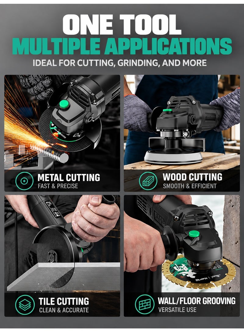 HKK 800 W Corded Angle Grinder 115 mm Disc 11000 rpm for Metal Cutting Grinding and Polishing HAG01-115 Black and Green - Image 4