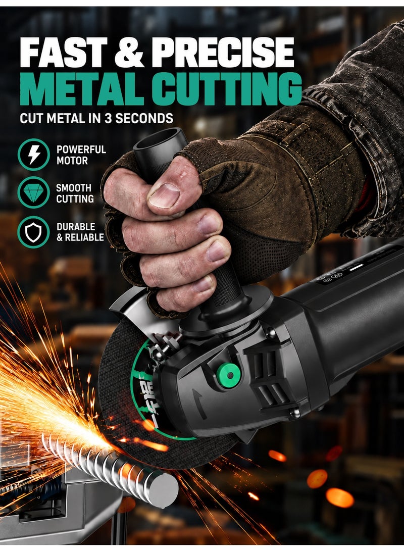 HKK 800 W Corded Angle Grinder 115 mm Disc 11000 rpm for Metal Cutting Grinding and Polishing HAG01-115 Black and Green - Image 3