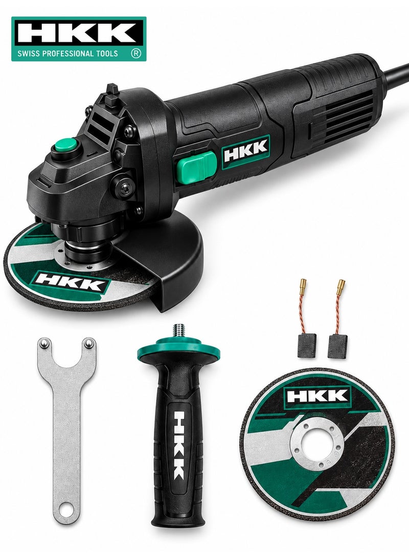 HKK 800 W Corded Angle Grinder 115 mm Disc 11000 rpm for Metal Cutting Grinding and Polishing HAG01-115 Black and Green - Image 1