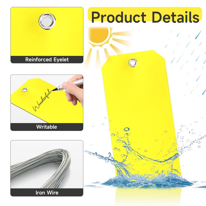 XUWAIDSGN 100 Pcs Waterproof Tags Writable Plastic Tags for Labeling Tag with Wire Tie Large Heavy Duty Tags Moving Tags Pipe Tags for Outdoors Car Garage Storage Box Equipment Parts (Yellow, 6 1/4" x 3 1/8") - Image 3